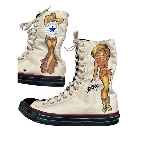 RARE Converse Chuck Taylor All Star Sailor Jerry Pin Up Hi Top Shoes Men's 10 - Picture 2 of 14